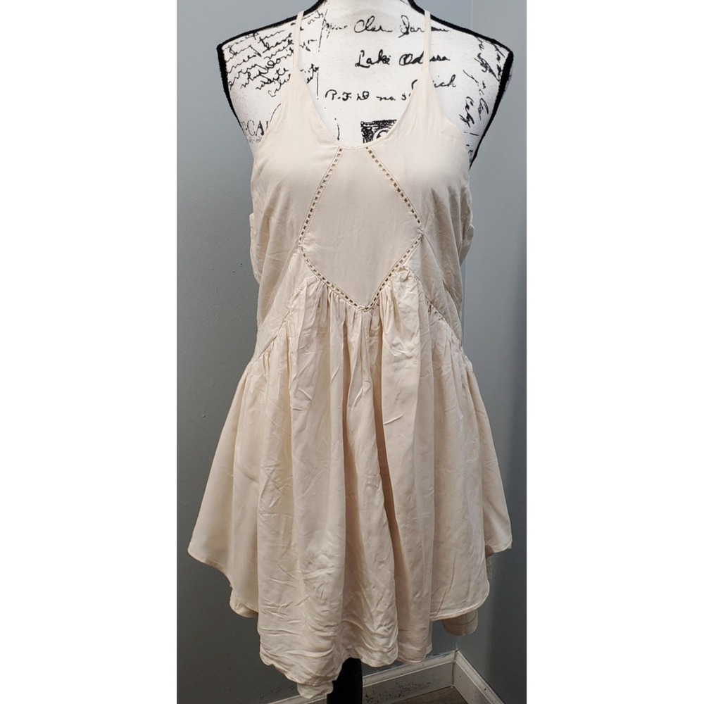 Romeo & Juliet Couture Mini Dress Womens Medium Tan Lined Tiered Spaghetti Strap